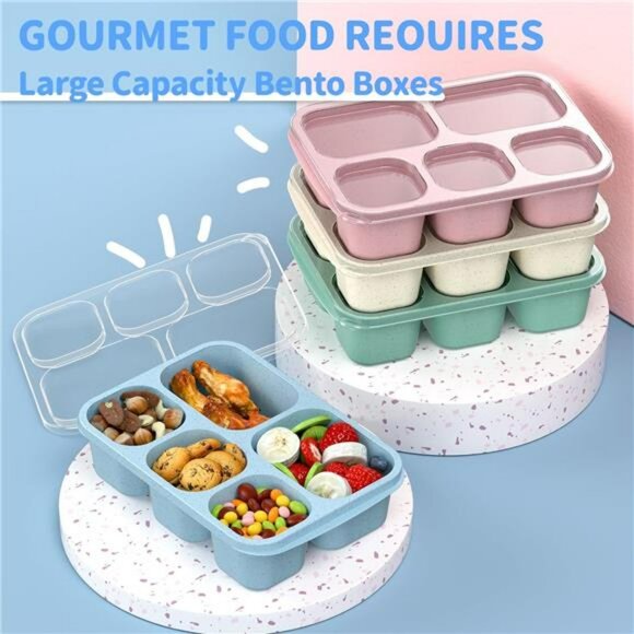 Bento lunch box set 5 compartment reusable meal prep food storage containers - Picture 4 of 7